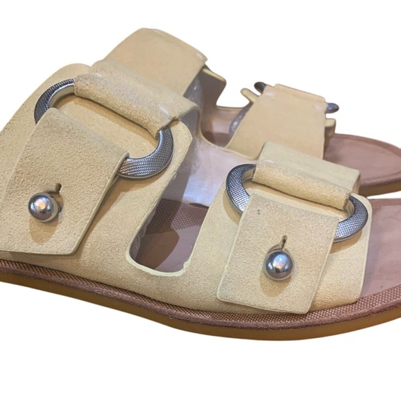 Suede Leather Sandals with Silver Buckle Accents, Modern Beige Slides Rag & Bone - Picture 2 of 9